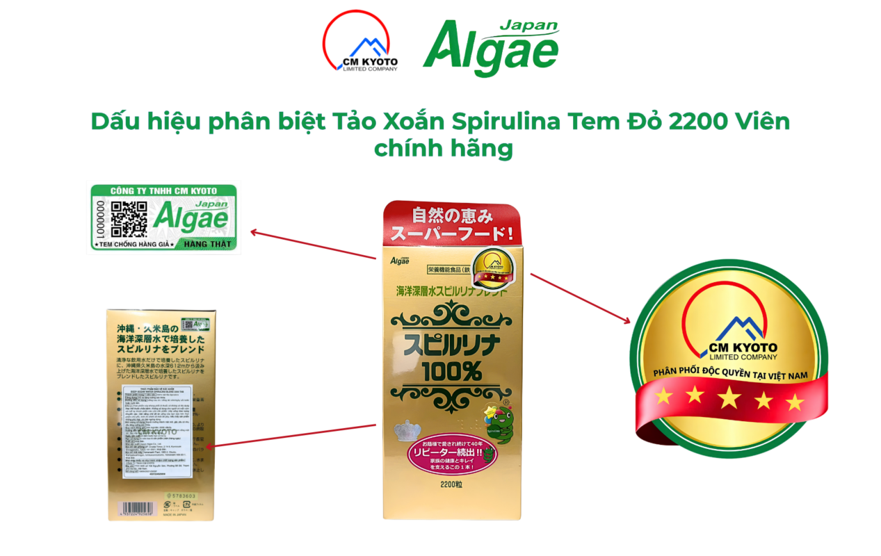 Viên Uống Tảo Xoắn Spirulina Tem Đỏ 2200 Viên Nhật Bản