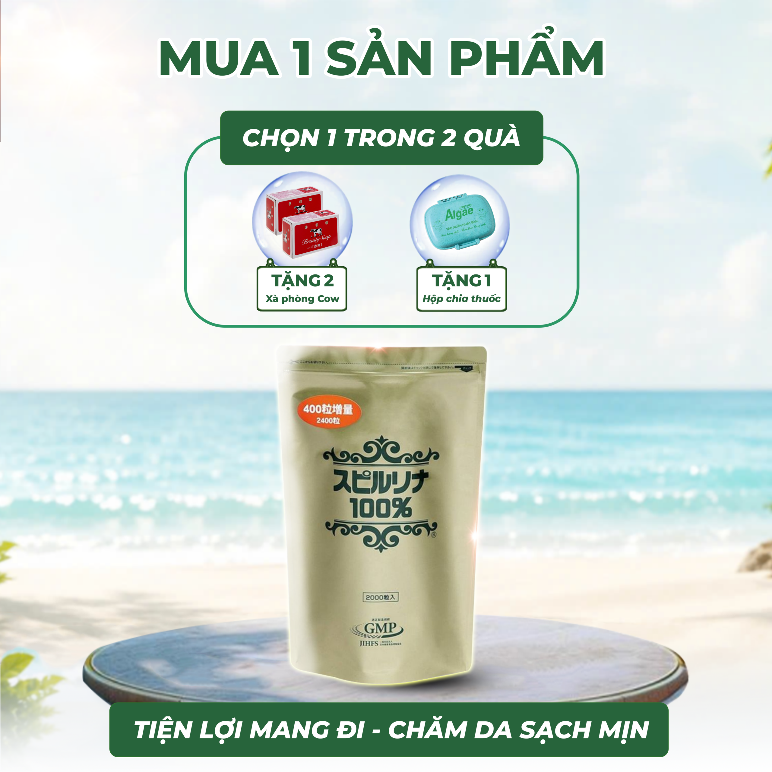 Tảo xoắn Spirulina 2400 viên dạng túi Nhật Bản