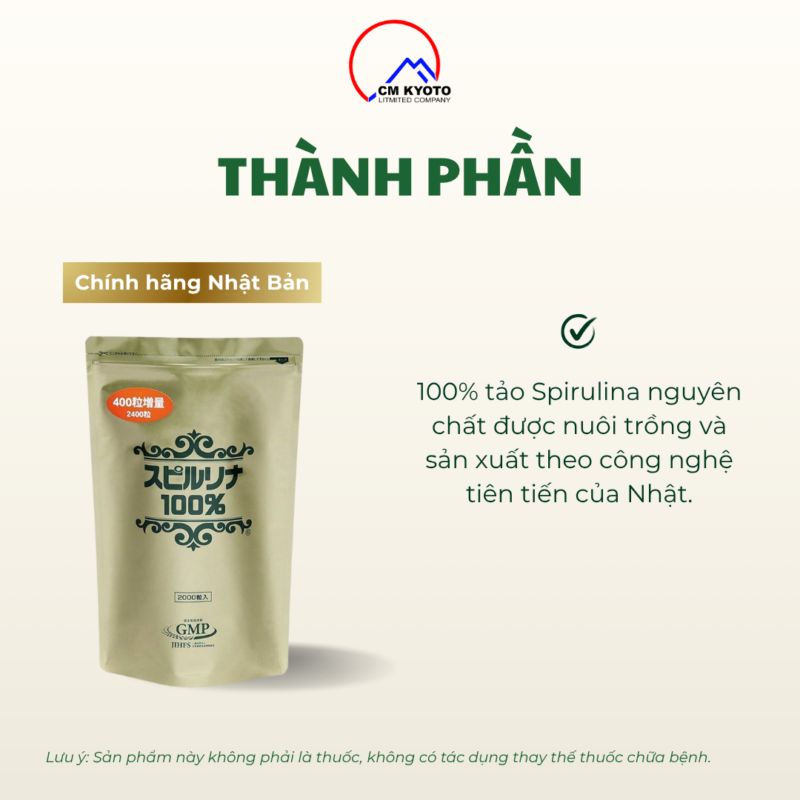Tảo xoắn Spirulina 2400 viên dạng túi Nhật Bản