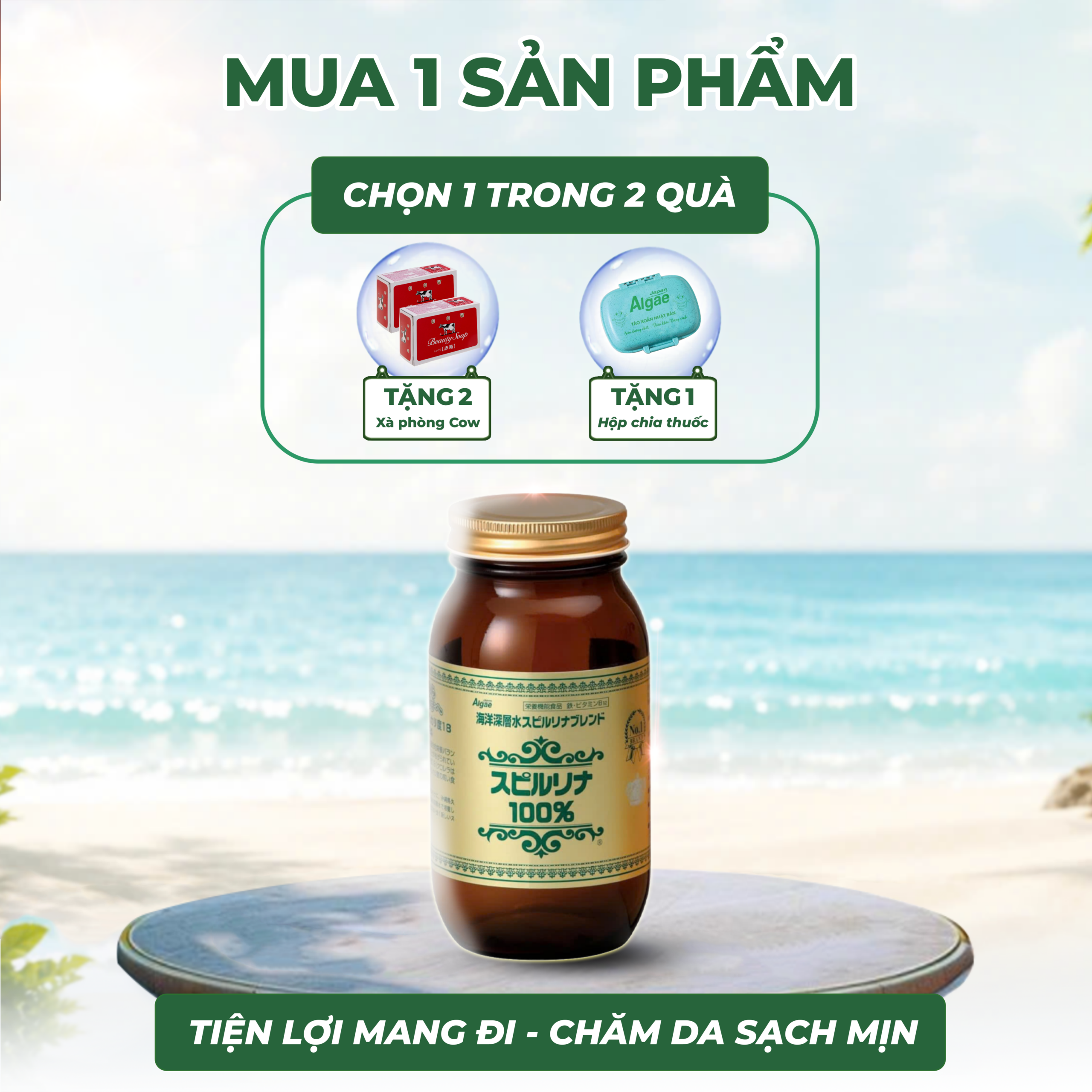 Viên uống Tảo xoắn Spirulina tem đỏ 2200 viên Nhật Bản