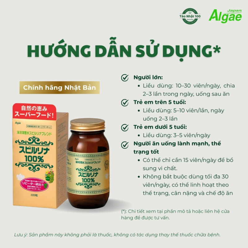 Viên uống Tảo xoắn Spirulina tem đỏ Nhật Bản 2200 viên