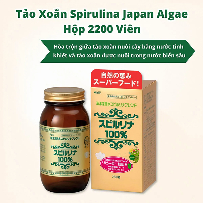 Viên uống Tảo xoắn Spirulina tem đỏ 2200 viên Nhật Bản