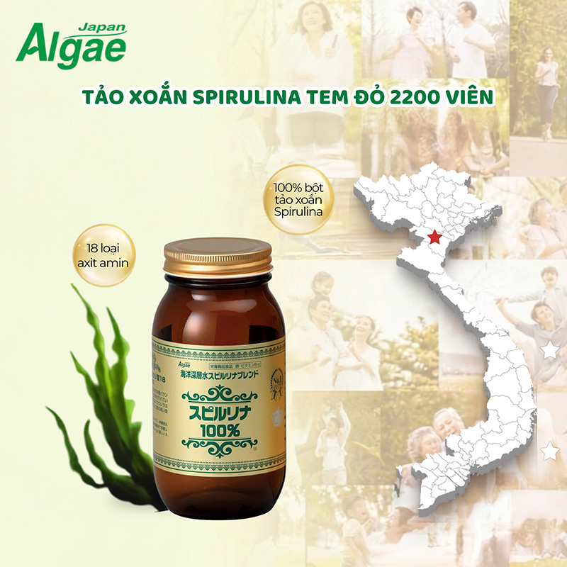Viên Uống Tảo Xoắn Spirulina Tem Đỏ 2200 Viên Nhật Bản Japan Algae