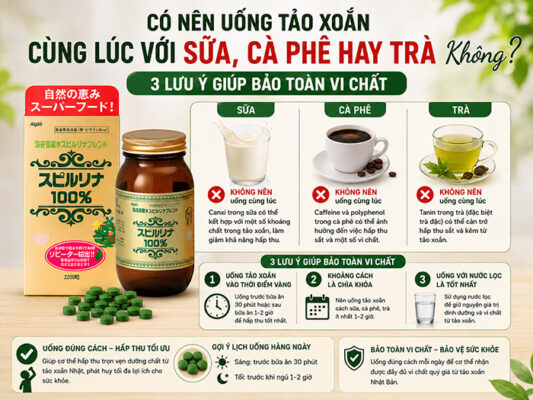 Có nên uống Tảo Xoắn cùng lúc với sữa, cà phê hay trà không? 3 lưu ý giúp bảo toàn vi chất