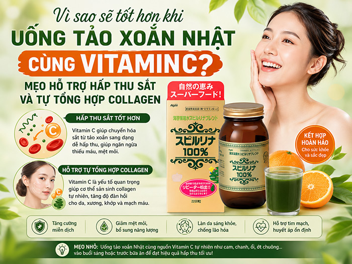 Uống Tảo Xoắn Nhật Cùng Vitamin C: Mẹo Hỗ Trợ Hấp Thu Tối Đa