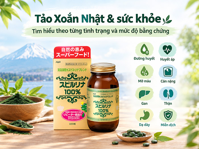 Tảo Xoắn Nhật & sức khỏe: Tìm hiểu theo từng tình trạng và mức độ bằng chứng